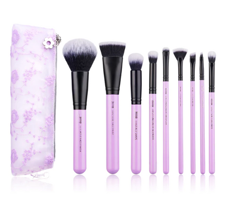 Jessup | Pansy Purple 9Pcs Essential Makeup Brush Set with Storage Bag